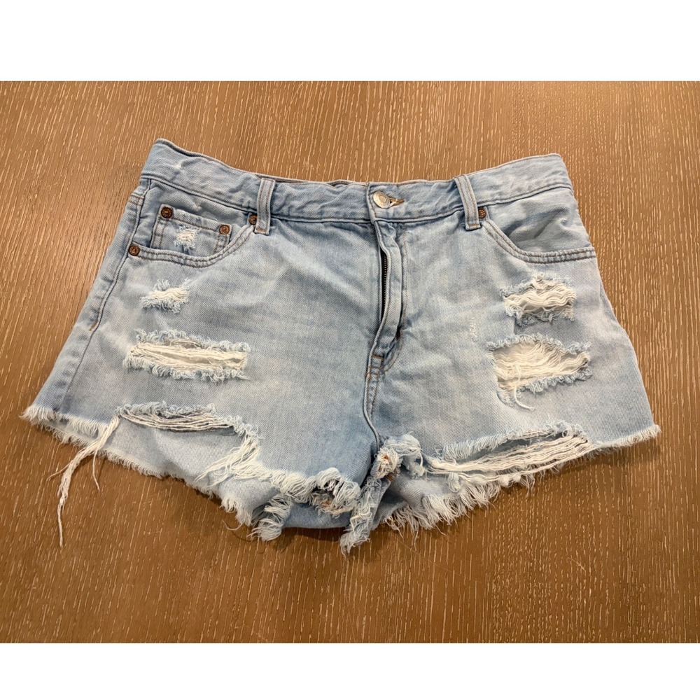 Aeropostale 32x3 Vintage High Rise Shorty Denim Shorts Distressed Light Wash